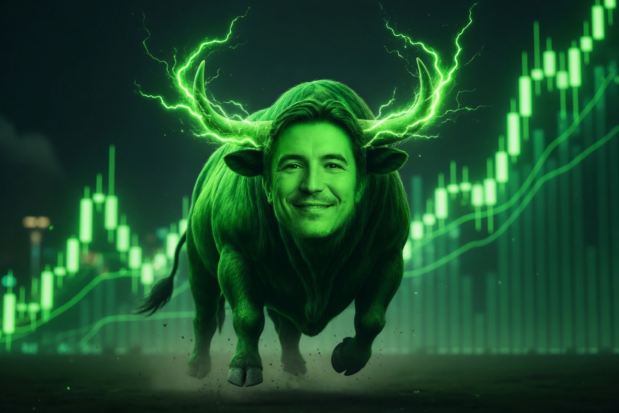 The Green Bull charging through candlesticks