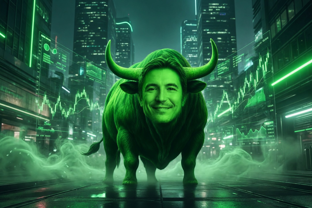 The Green Bull in neon cyber city