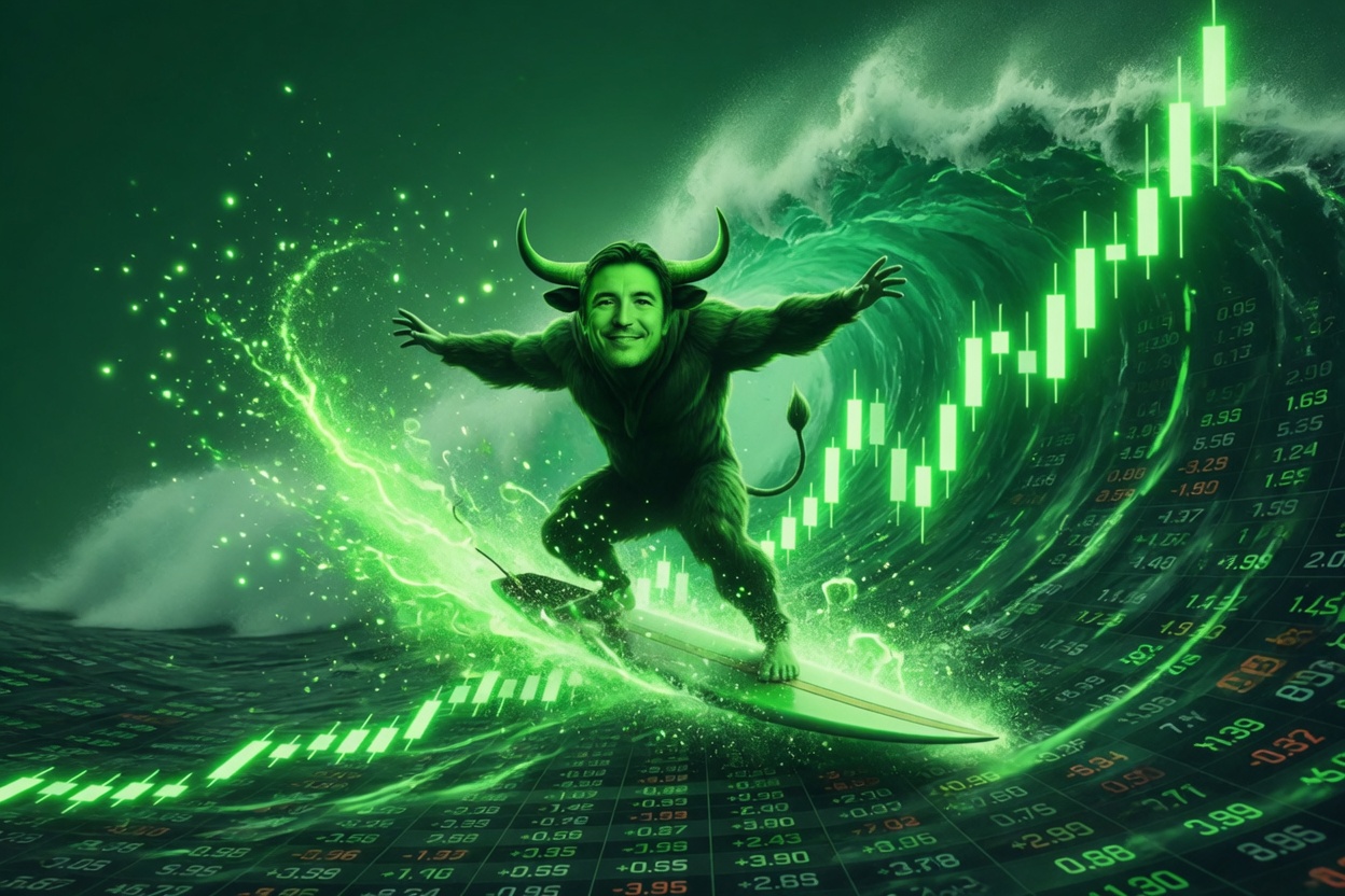 The Green Bull surfing green candles